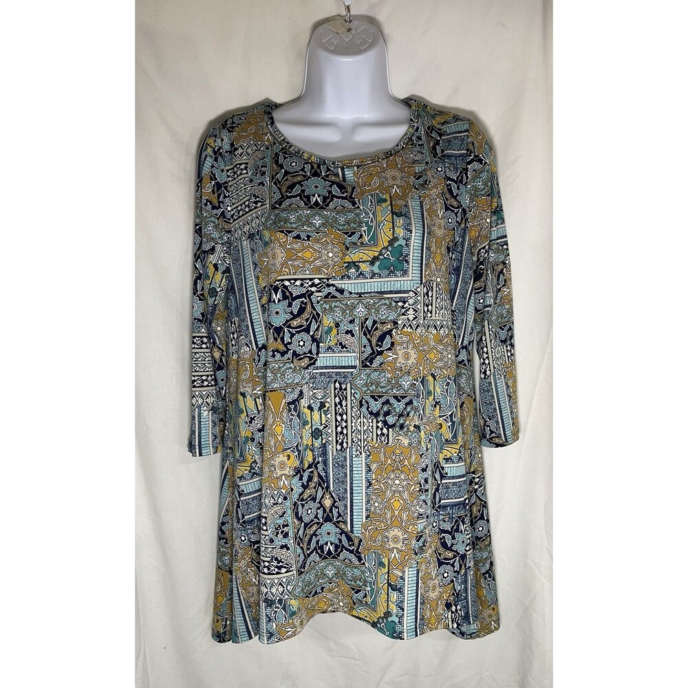 Chico’s Women’s Size 0 (Small) Patchwork Print Tunic Top – 3/4 Sleeve